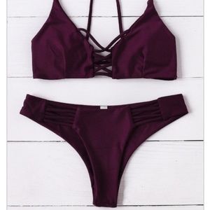 ROMWE Criss Cross Cutout Beach Bikini Set
